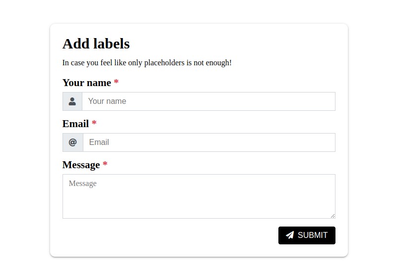 form with labels and placeholders