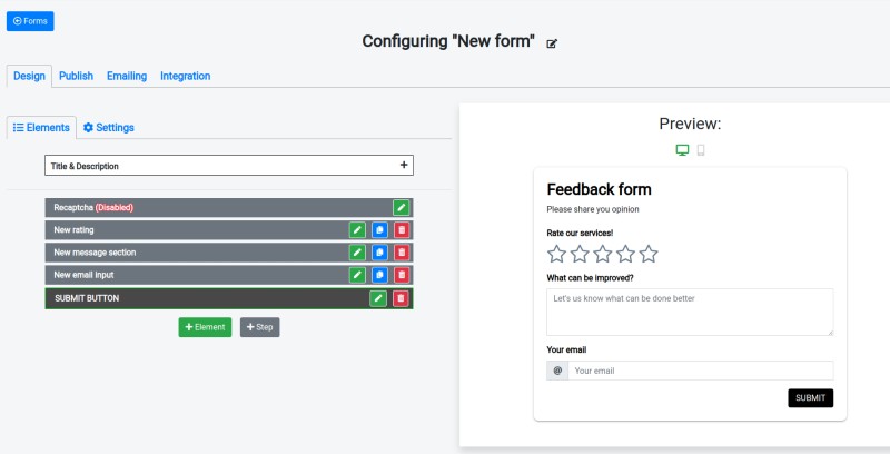 Create a feedback form using form builder