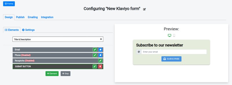 Creating a subscription form via form builder