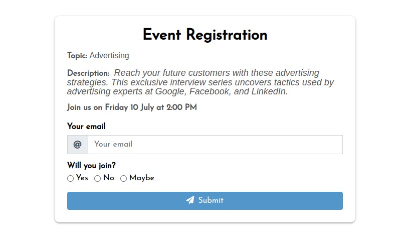 Event registration form
