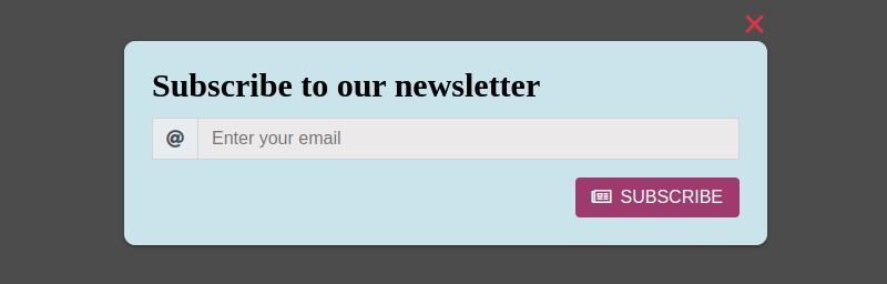 Subscription form in pop-up