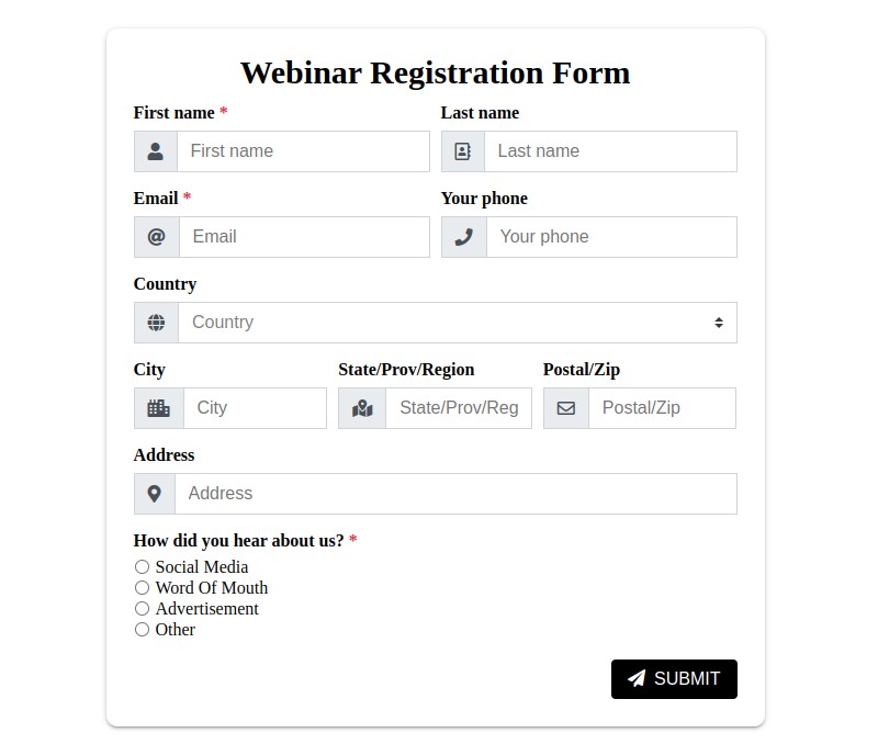 Webinar registration form