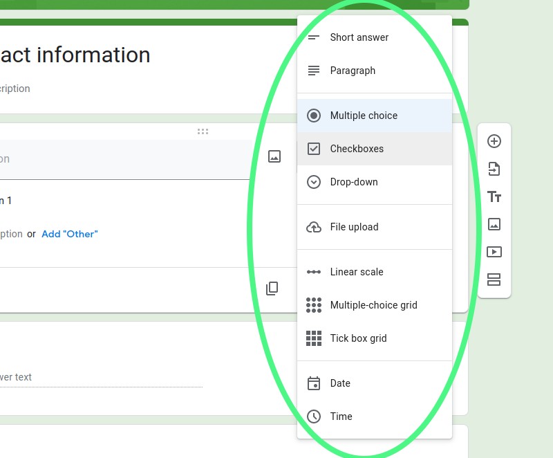 Google Forms question types