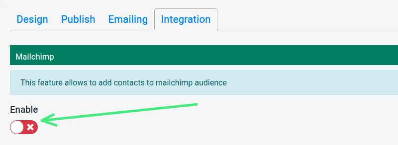 Enable the Mailchimp integration