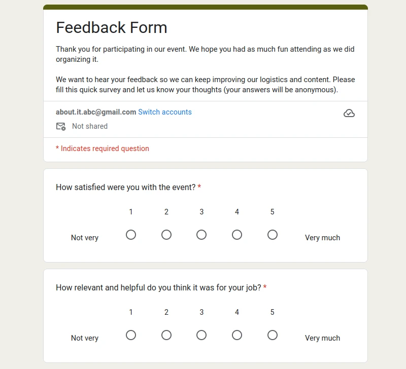 Online feedback form