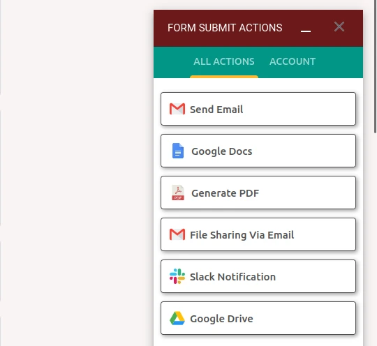 UI of Form Submit Actions add-on