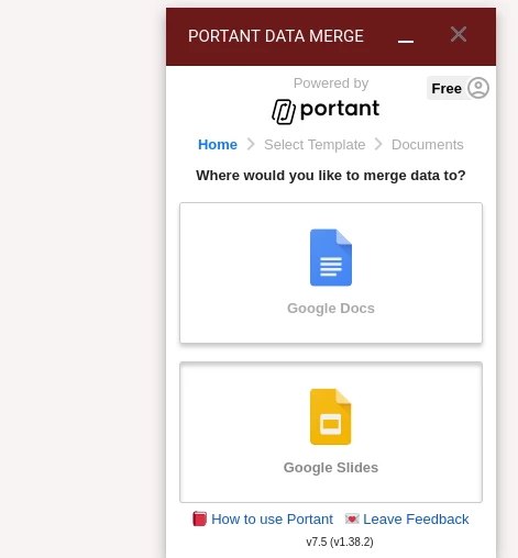 UI of Portand Data Merge add-on