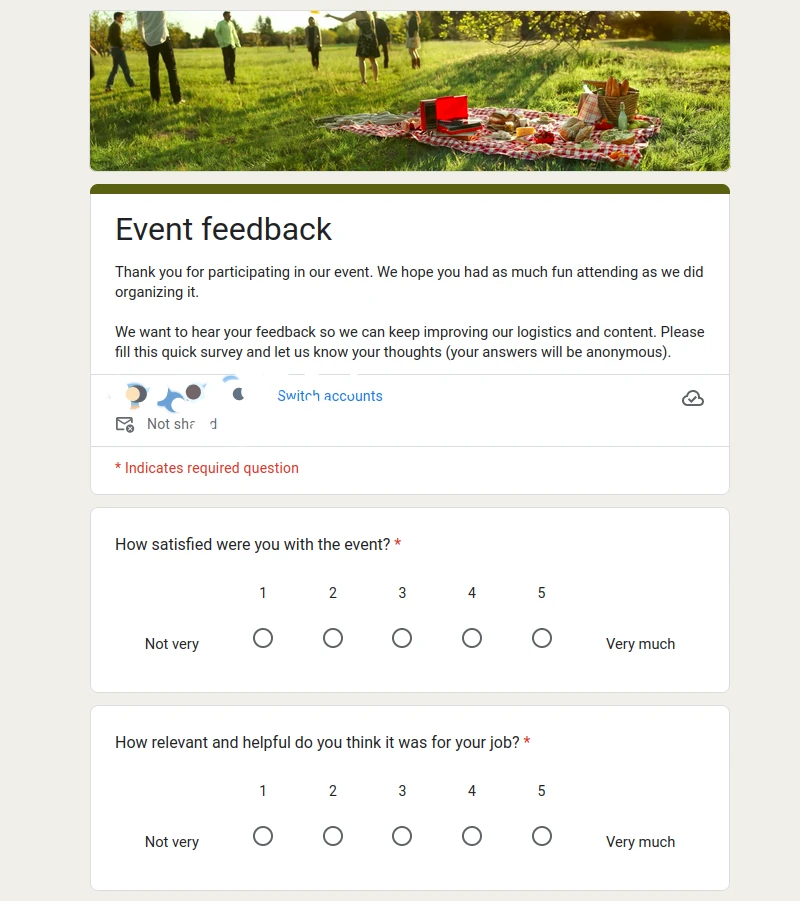 Form created with Google Forms