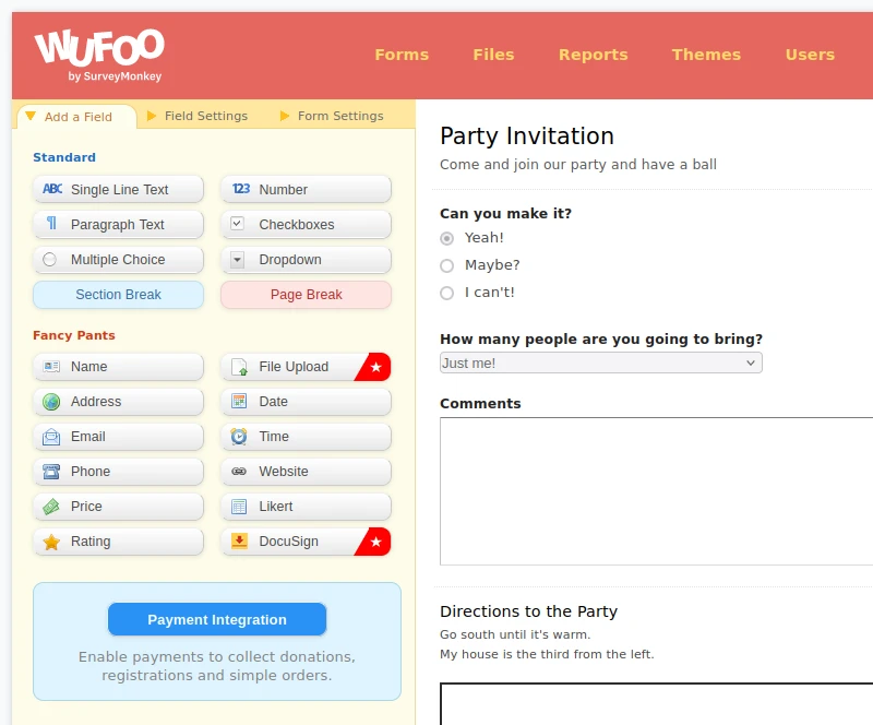 Wufoo user interface