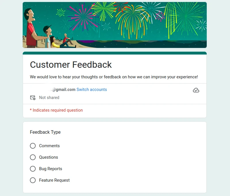 Feedback form created with Google Forms