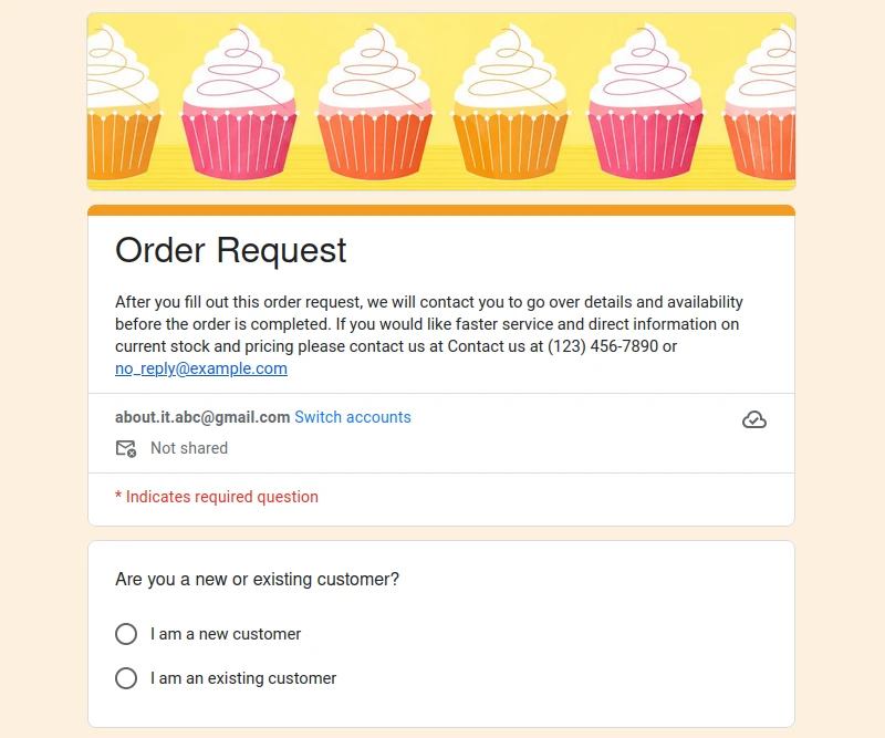 Order form created with Google Forms