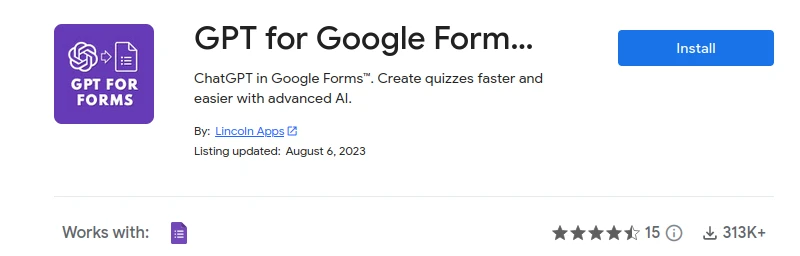 GPT for Google Forms on the Workspace Marketplace