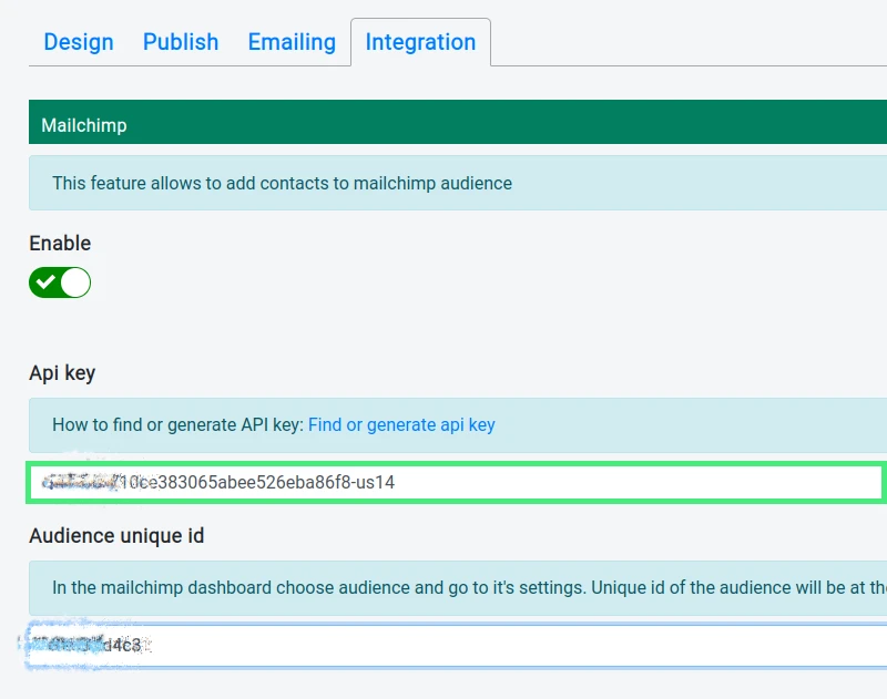 Paste Mailchimp Api Key