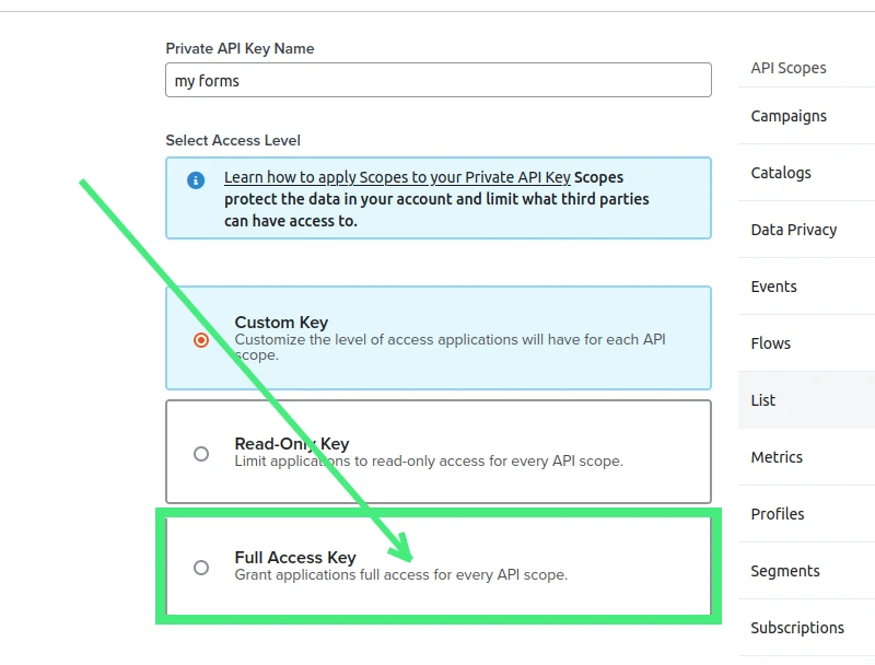 Create a private API key