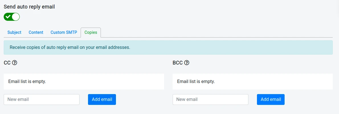 CC and BCC for Autoresponder emails