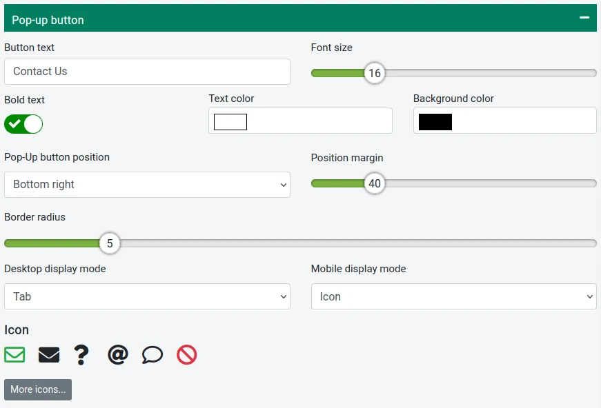 Setting of the button that opens a form