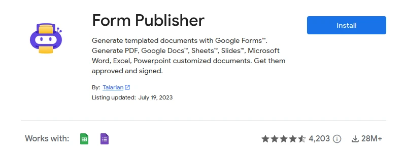 Form Publisher add-on on Google Workspace Marketplace