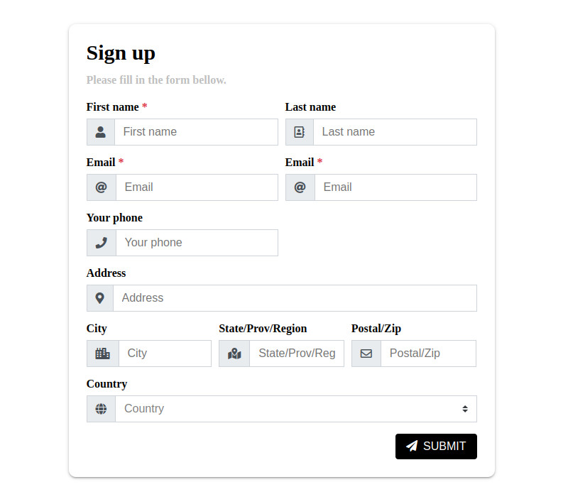 sign up form created with form builder
