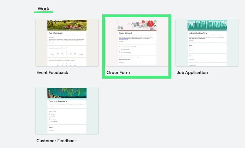 Google Forms. Order Form Template