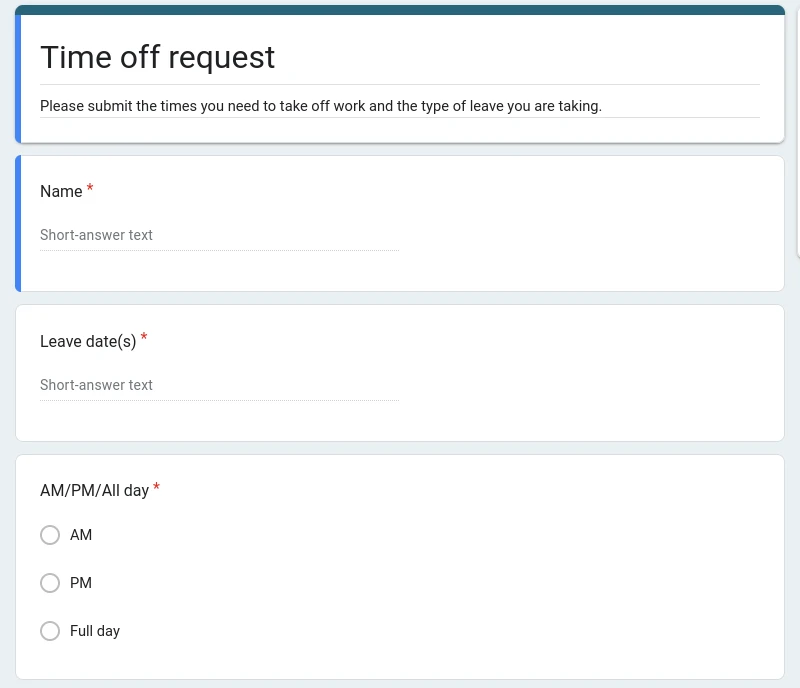 Time off request form template