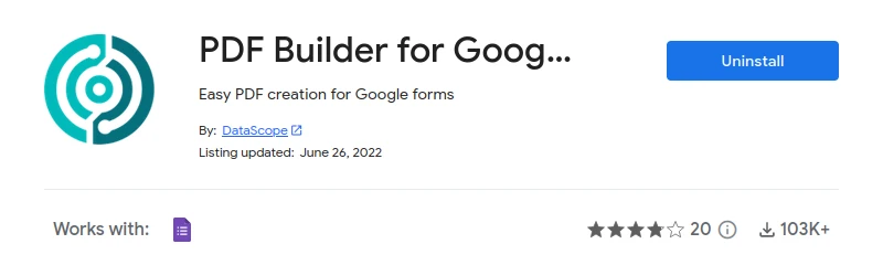 PDF builder for Google Forms on the marketplace