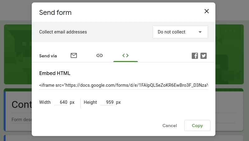 Google Forms embed HTML