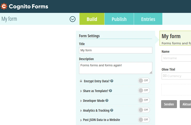 Cognito forms user interface