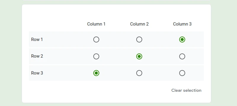 Google Forms multiple choice grid question