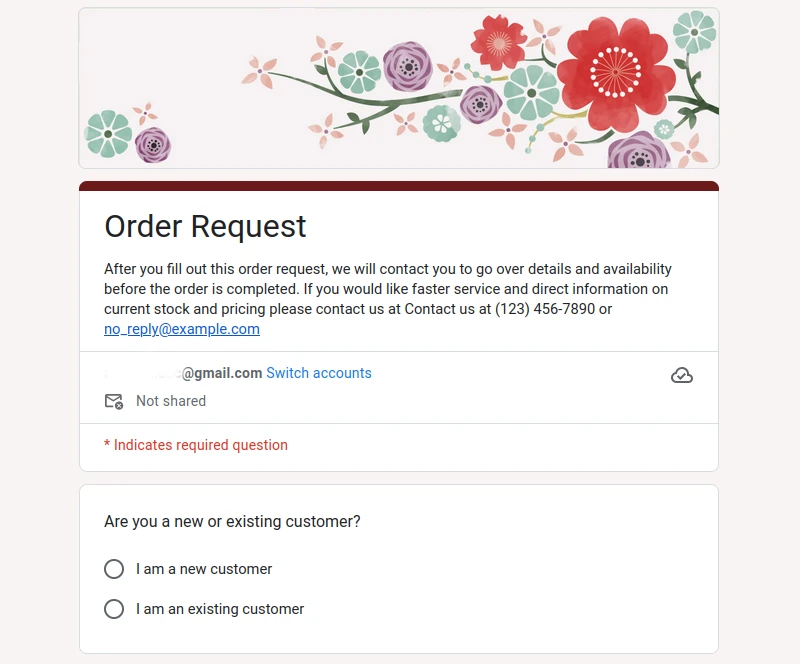 Order request Google Form