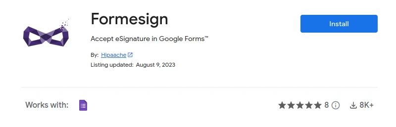 Formsign add-on on Google Workspace Marketplace
