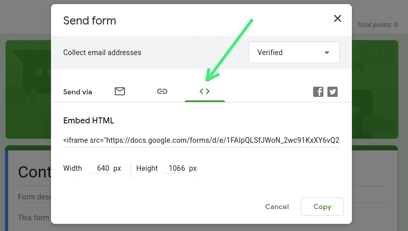 Google Forms Embed tab