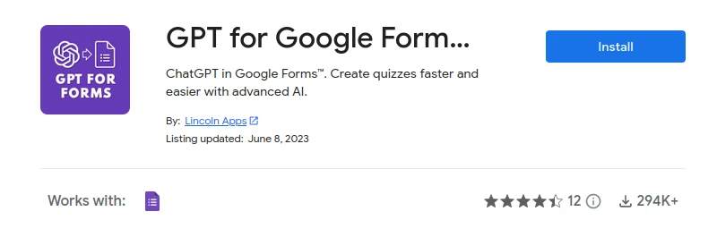 GPT for Google Forms on Google worspace marketplace