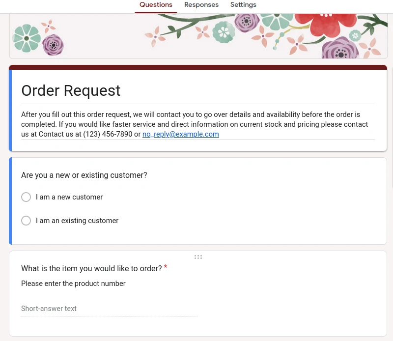 Order form template