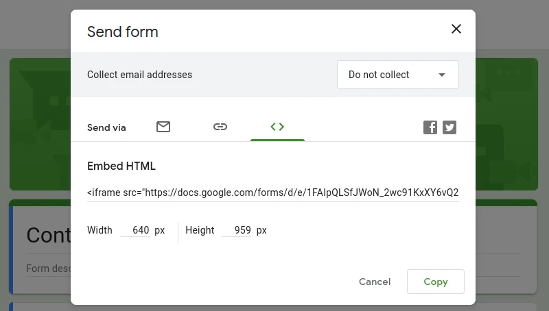 Embed HTML of a Google Form