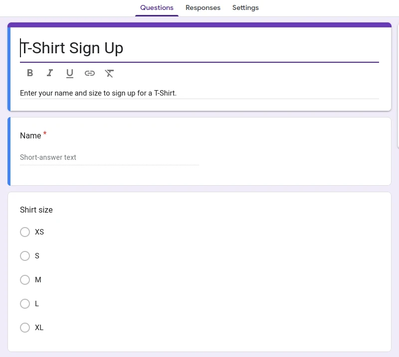 T-shirt sign up form template