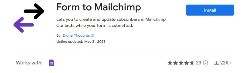 Form to Mailchimp add-on on Google Workspace marketplace