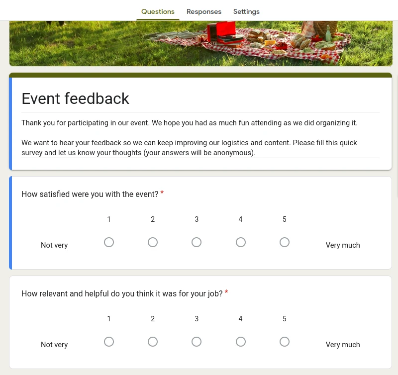 Event feedback template